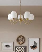 Traditional Antique Brass Electrolier Chandelier with White Glass Shades
