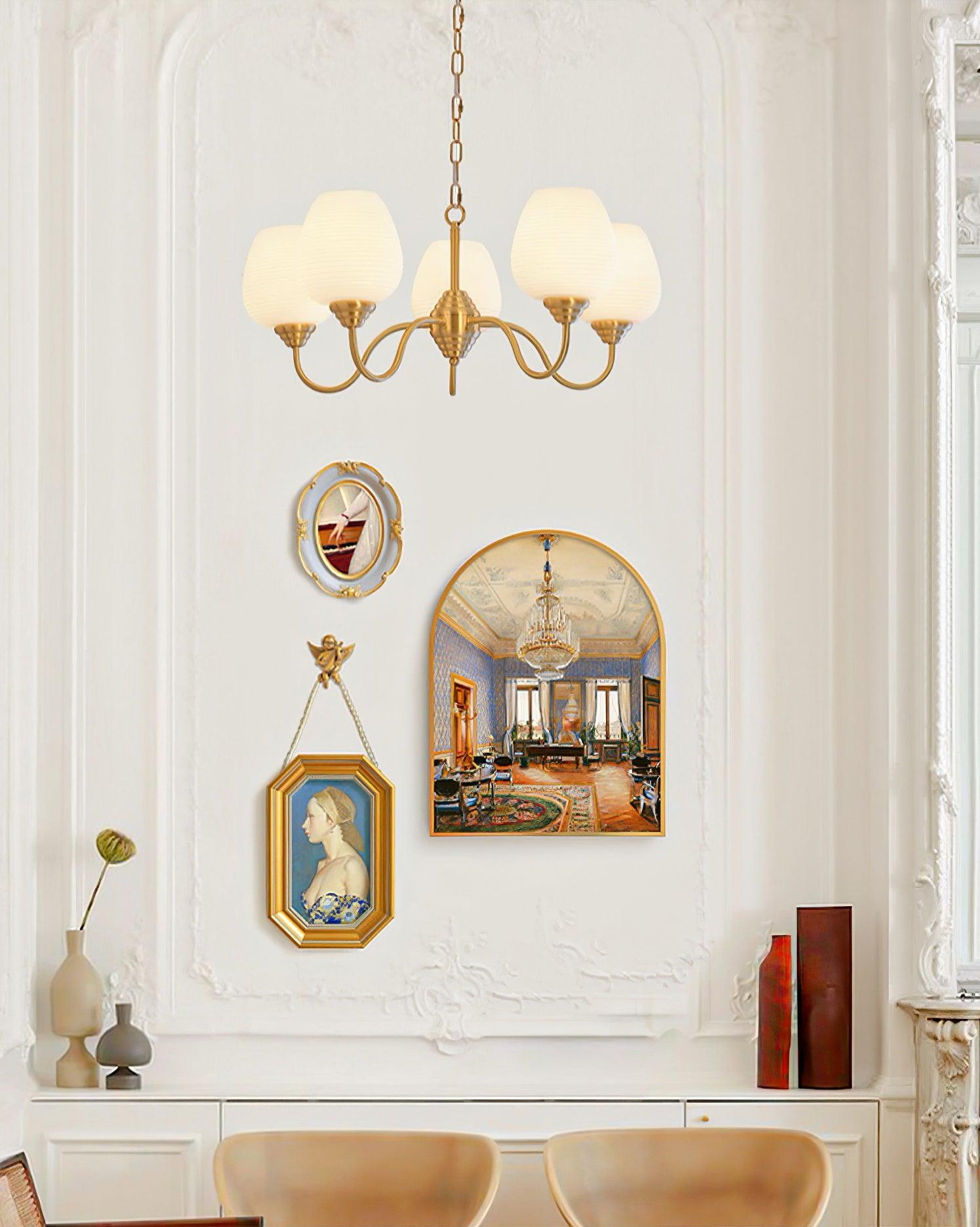 Traditional Antique Brass Electrolier Chandelier with White Glass Shades