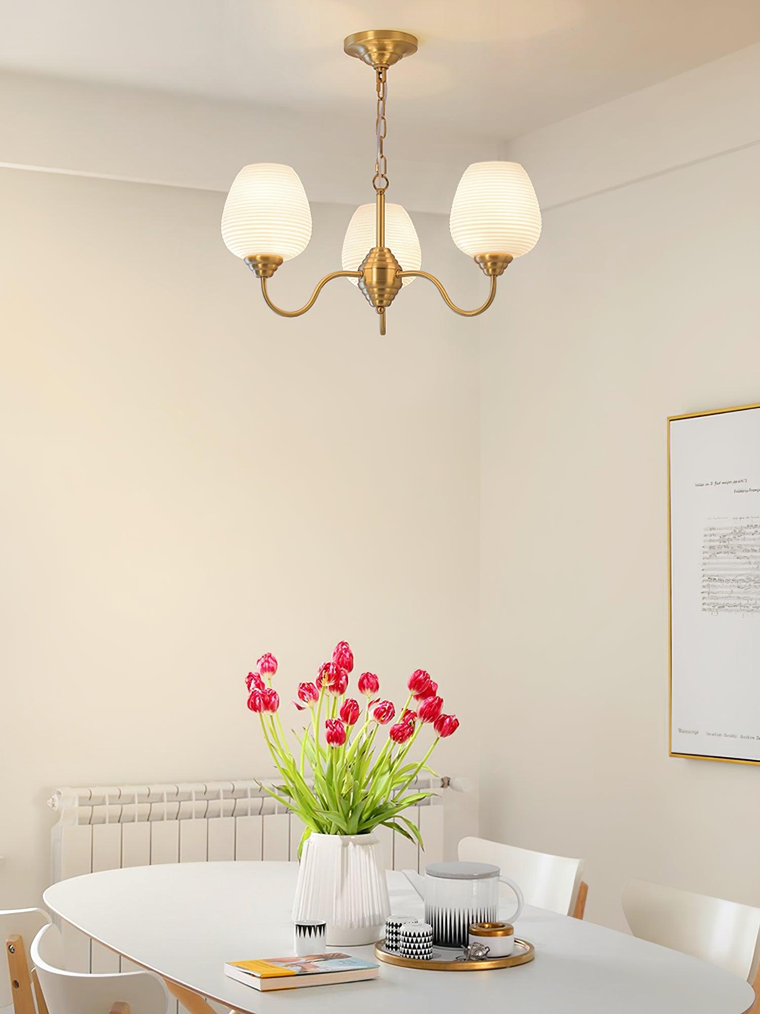 Traditional Antique Brass Electrolier Chandelier with White Glass Shades