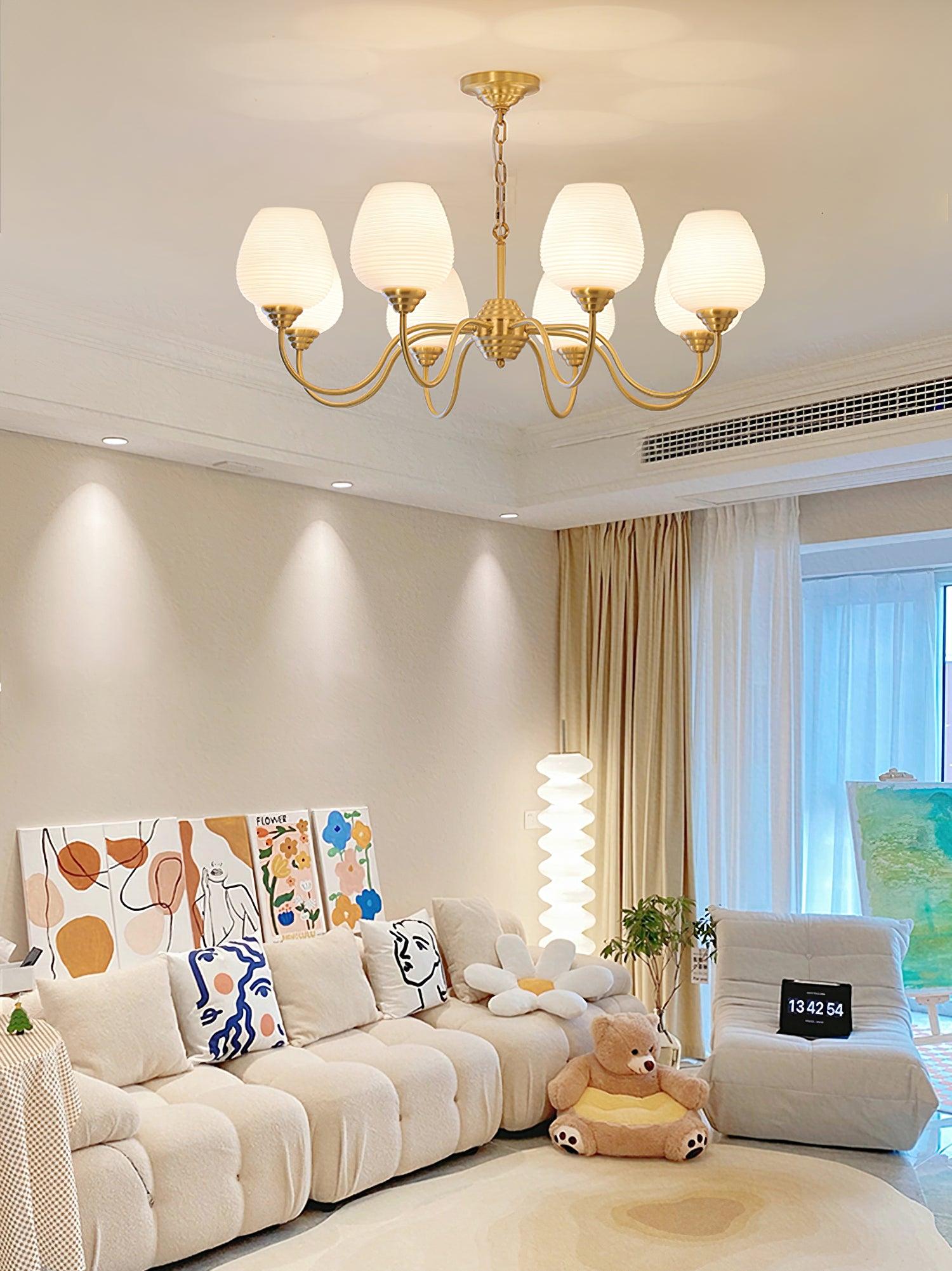 Traditional Antique Brass Electrolier Chandelier with White Glass Shades