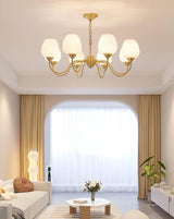 Traditional Antique Brass Electrolier Chandelier with White Glass Shades