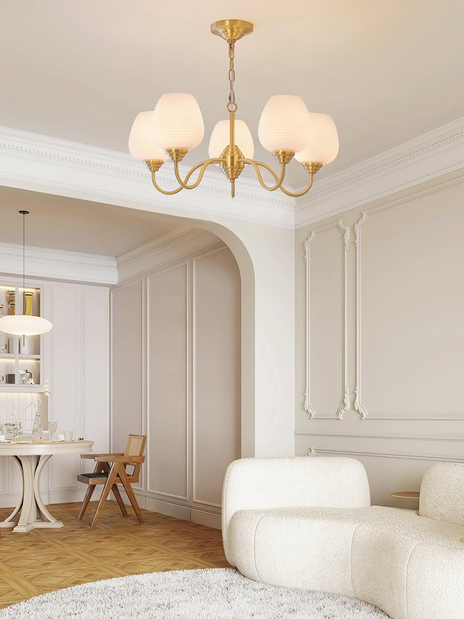 Traditional Antique Brass Electrolier Chandelier with White Glass Shades