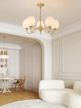 Traditional Antique Brass Electrolier Chandelier with White Glass Shades