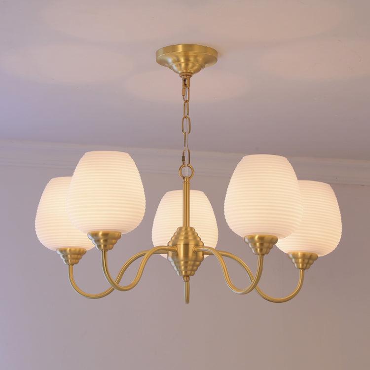 Traditional Antique Brass Electrolier Chandelier with White Glass Shades