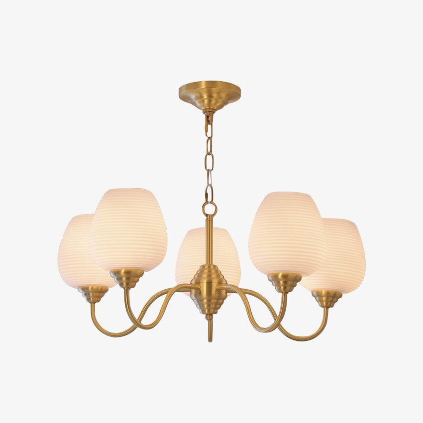 Traditional Antique Brass Electrolier Chandelier with White Glass Shades