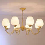 Traditional Antique Brass Electrolier Chandelier with White Glass Shades