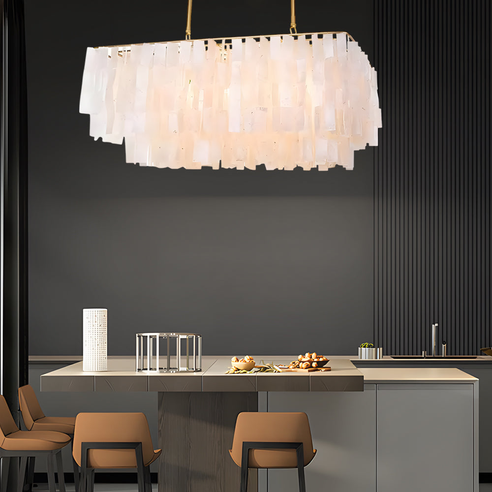 Traditional Brass Finish Capiz Shell Pendant Chandelier with 3 Light Fixtures