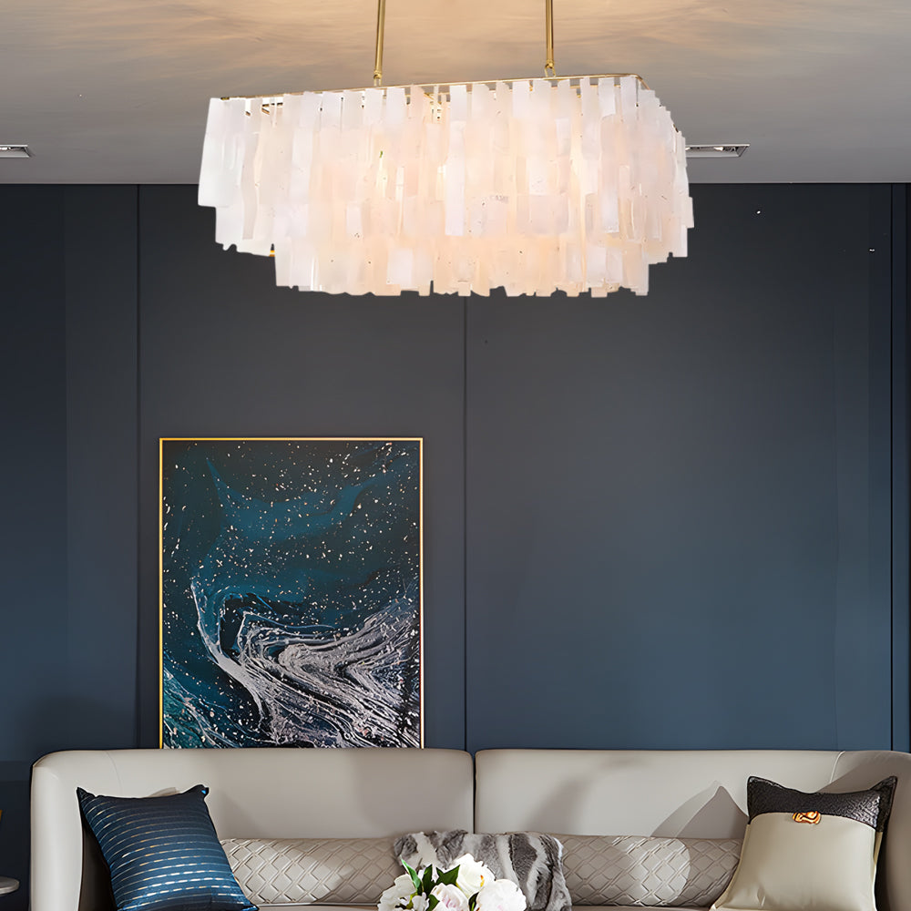 Traditional Brass Finish Capiz Shell Pendant Chandelier with 3 Light Fixtures