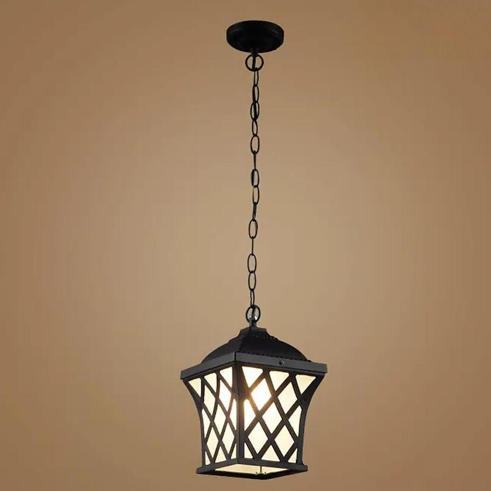 Traditional Glass Lantern Pendant Lighting with Electroplated Metal Finish and Adjustable Cord