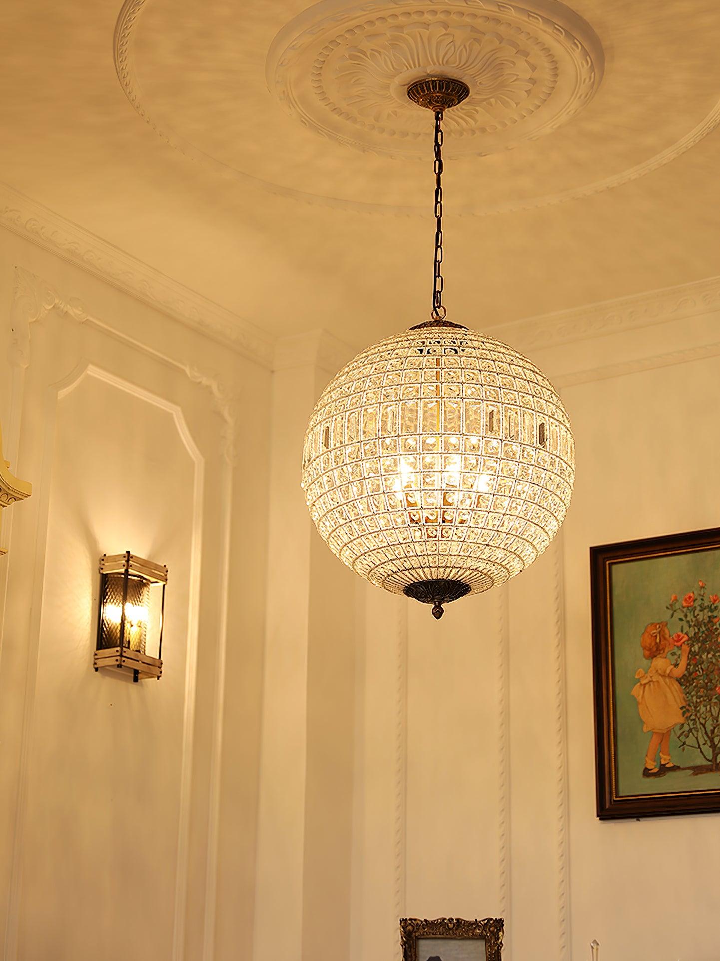Traditional Gold Crystal Globe Pendant Chandelier for Elegant Interior Lighting