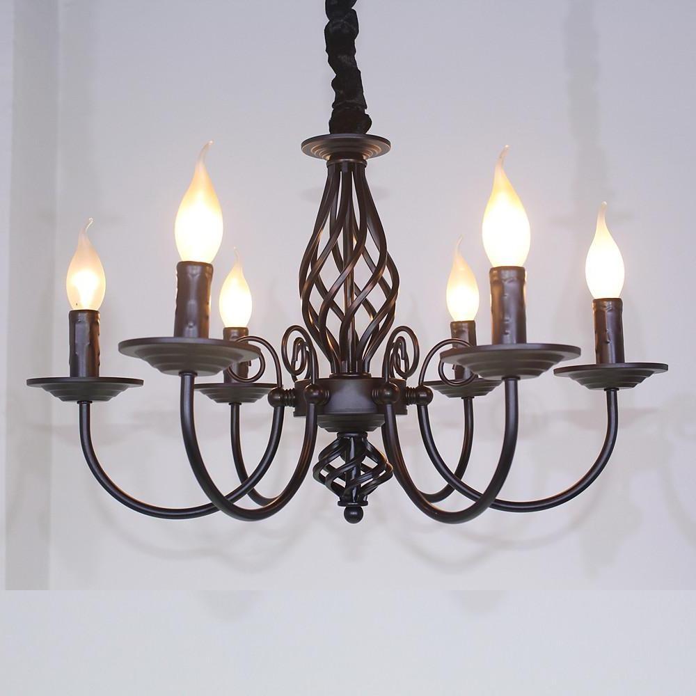 Traditional Metal Rustic Candle Chandelier 6 Light Farmhouse Pendant Lighting