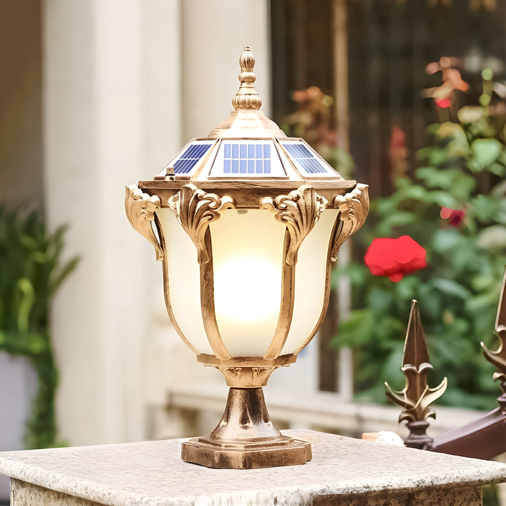 Traditional Solar Powered Outdoor Pier Mount Post Light Waterproof LED Lantern in Black or Bronze