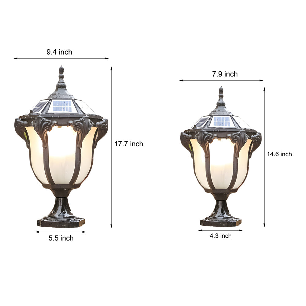 Traditional Solar Powered Outdoor Pier Mount Post Light Waterproof LED Lantern in Black or Bronze