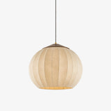 Traditional Spherical Fabric Lantern Pendant Light with Walnut and Gold Accents