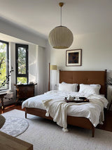 Traditional Spherical Fabric Lantern Pendant Light with Walnut and Gold Accents