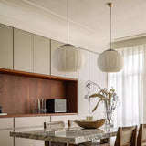 Traditional Spherical Fabric Lantern Pendant Light with Walnut and Gold Accents