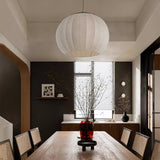 Traditional Spherical Fabric Lantern Pendant Light with Walnut and Gold Accents