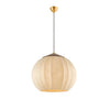 Traditional Spherical Fabric Lantern Pendant Light with Walnut and Gold Accents