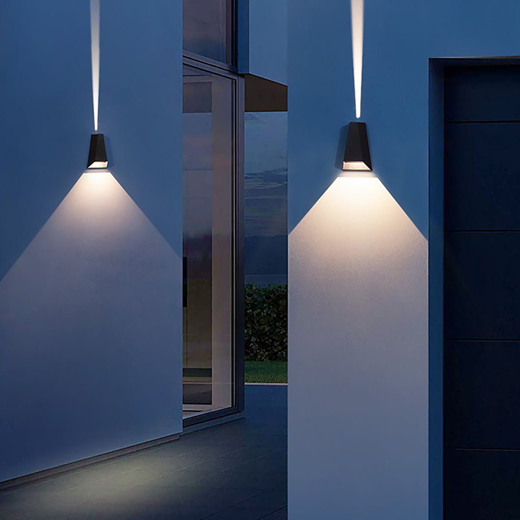 Trapezoidal LED Waterproof Outdoor Wall Sconce Modern Black Up and Down Exterior Porch Light