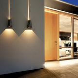 Trapezoidal LED Waterproof Outdoor Wall Sconce Modern Black Up and Down Exterior Porch Light