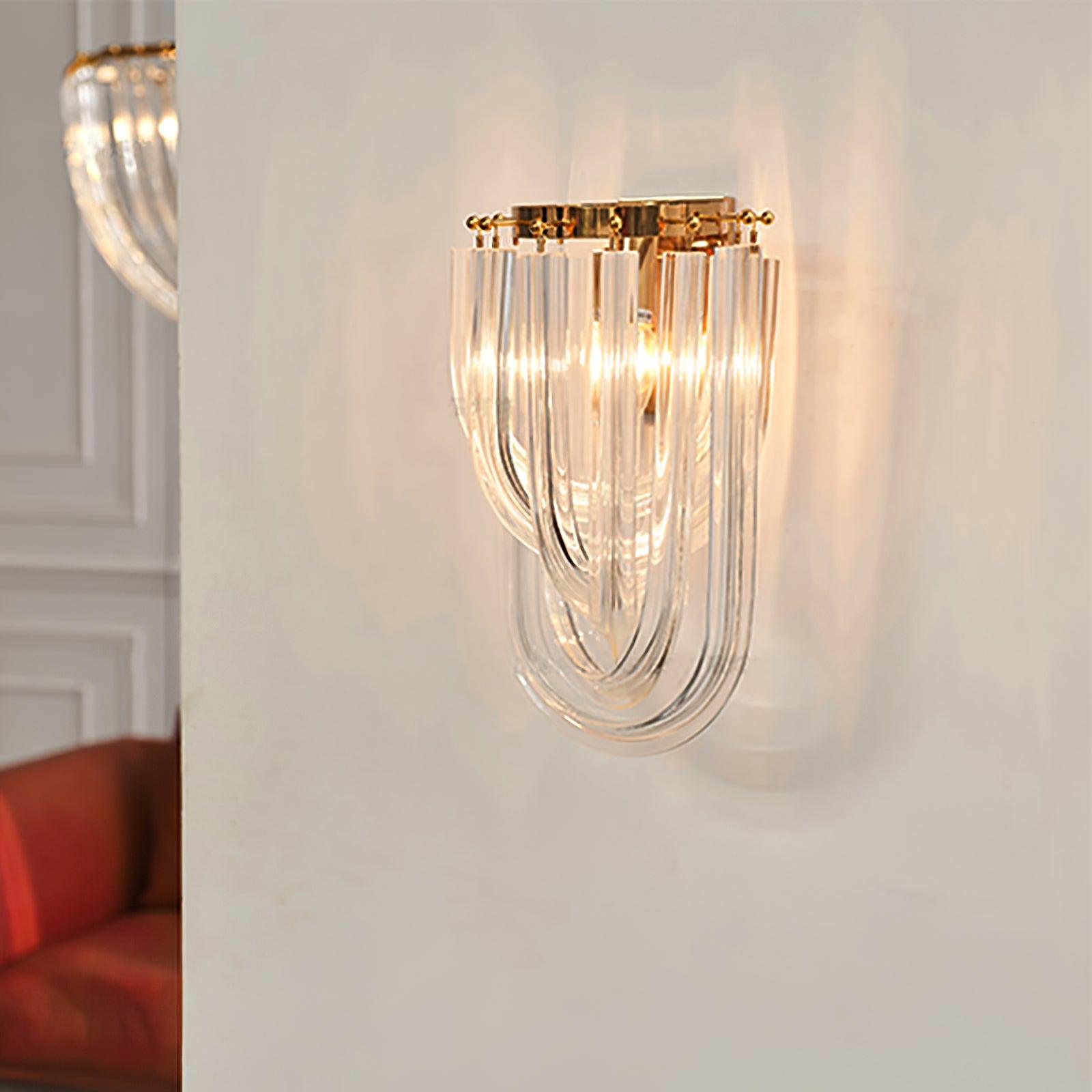 Trevi Glass Murano Style Wall Sconce Gold Mid Century Indoor Light for Bedroom Living Room