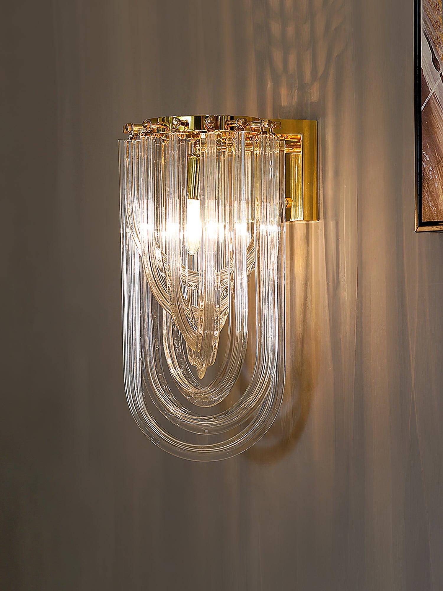 Trevi Glass Murano Style Wall Sconce Gold Mid Century Indoor Light for Bedroom Living Room