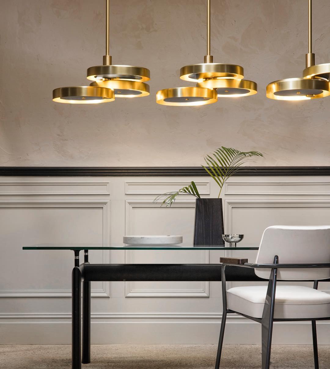Triarc Intersecting Brass Disc Chandelier Modern Pendant Light for Living Room