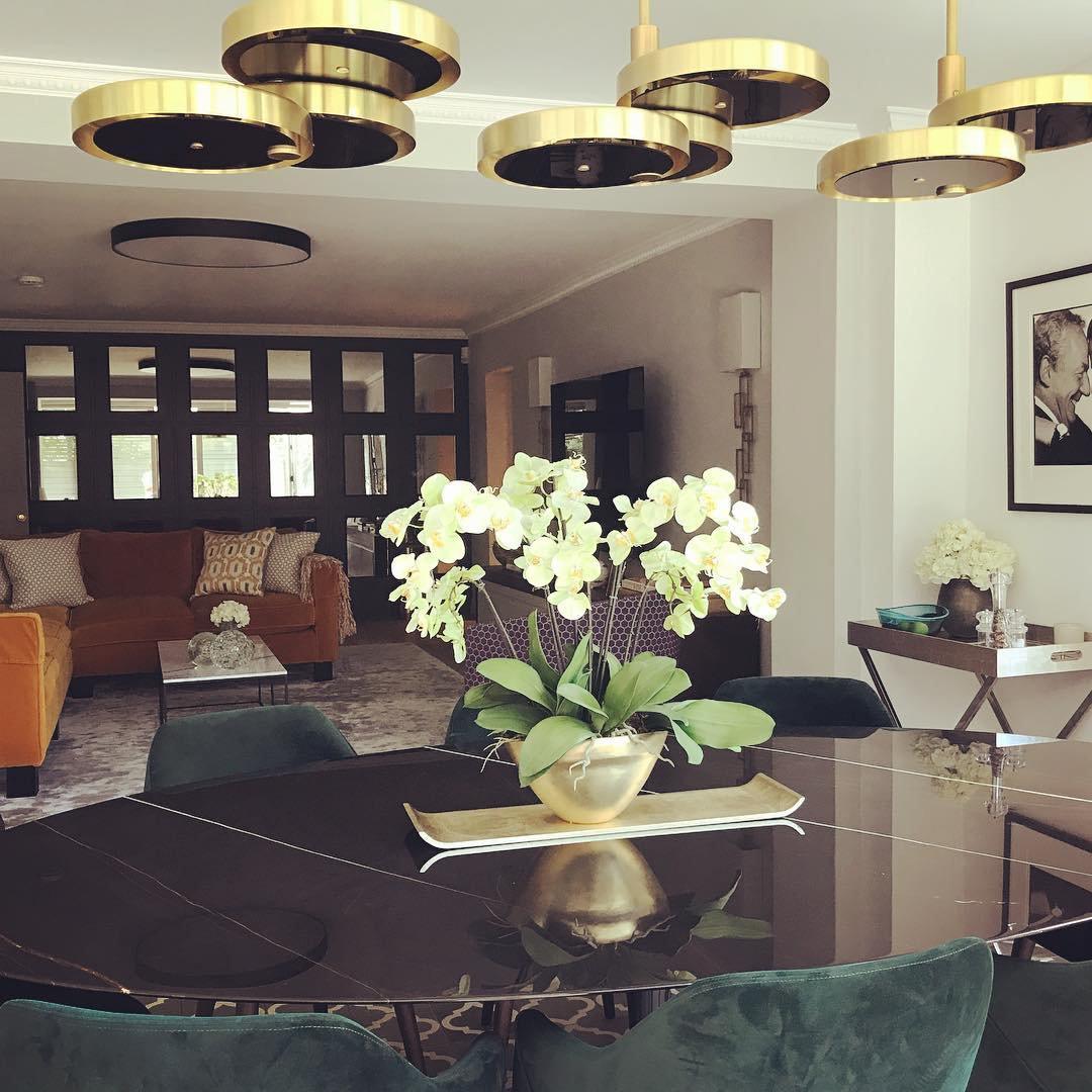 Triarc Intersecting Brass Disc Chandelier Modern Pendant Light for Living Room