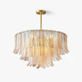 Tribeca Elegant Amber Glass Leaf Chandelier Modern Brass Ceiling Pendant Light