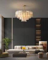 Tribeca Elegant Amber Glass Leaf Chandelier Modern Brass Ceiling Pendant Light