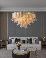 Tribeca Elegant Amber Glass Leaf Chandelier Modern Brass Ceiling Pendant Light