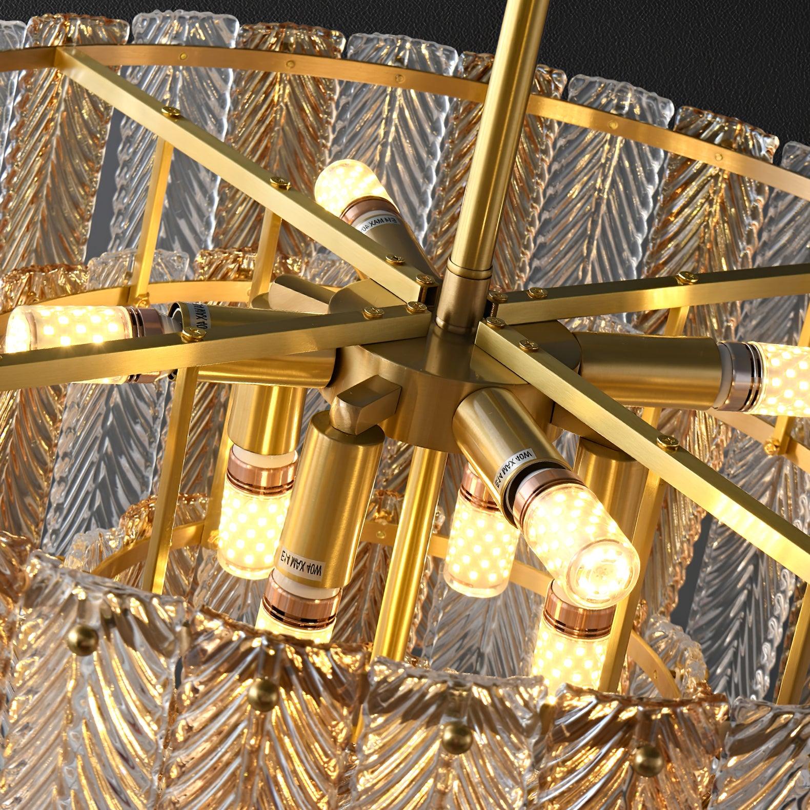 Tribeca Elegant Amber Glass Leaf Chandelier Modern Brass Ceiling Pendant Light