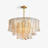 Tribeca Elegant Amber Glass Leaf Chandelier Modern Brass Ceiling Pendant Light
