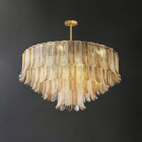 Tribeca Elegant Amber Glass Leaf Chandelier Modern Brass Ceiling Pendant Light
