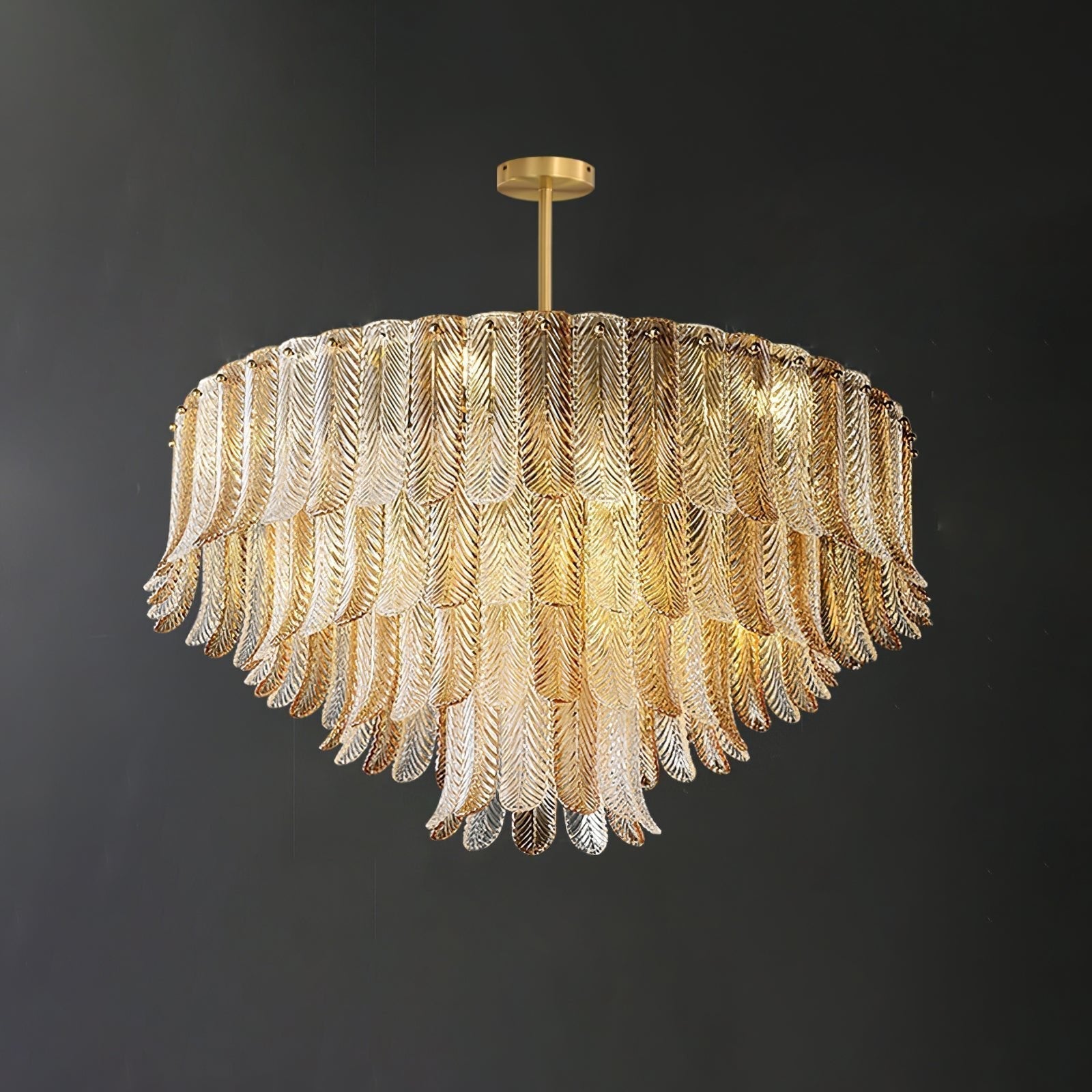 Tribeca Elegant Amber Glass Leaf Chandelier Modern Brass Ceiling Pendant Light