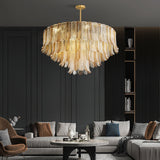 Tribeca Elegant Amber Glass Leaf Chandelier Modern Brass Ceiling Pendant Light