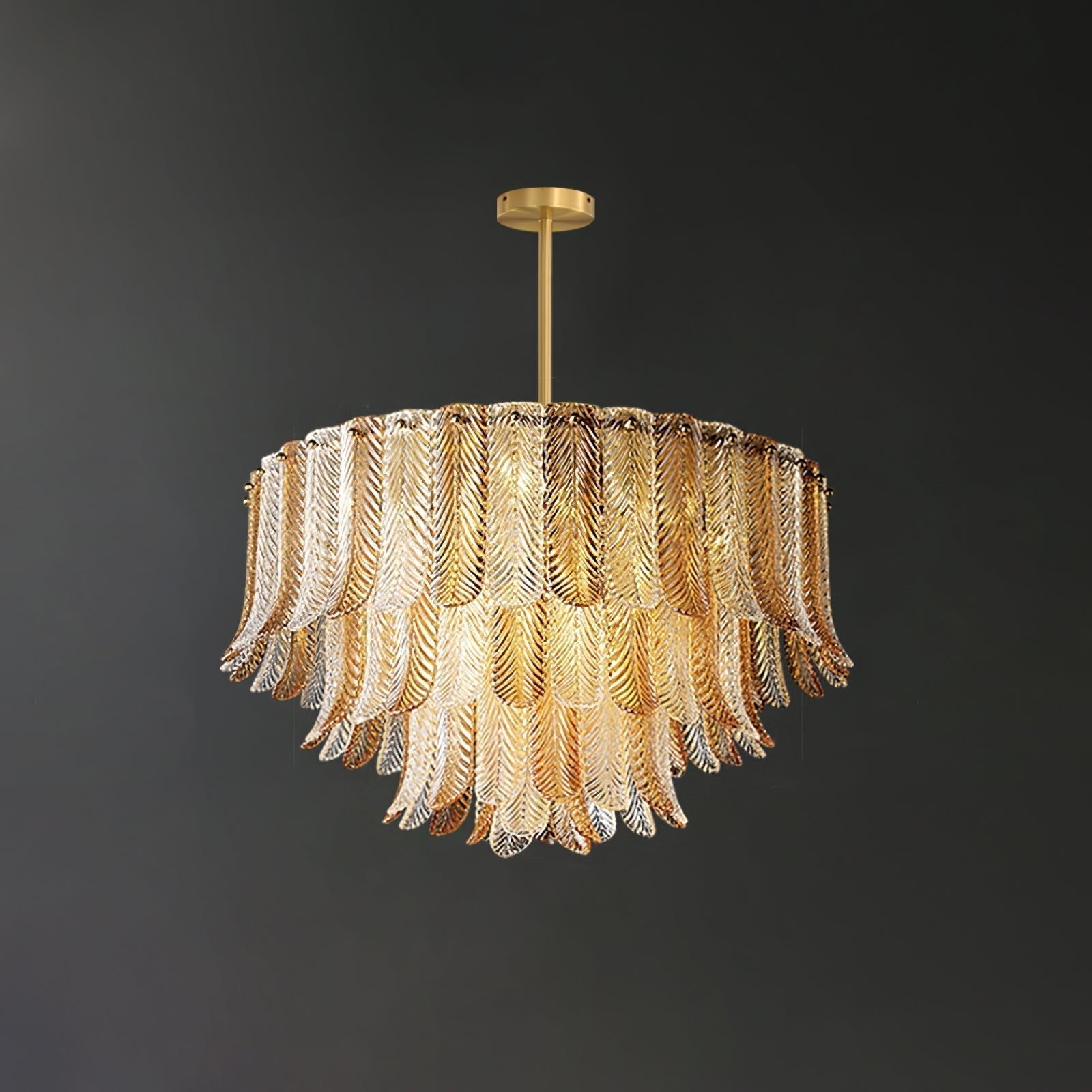 Tribeca Elegant Amber Glass Leaf Chandelier Modern Brass Ceiling Pendant Light