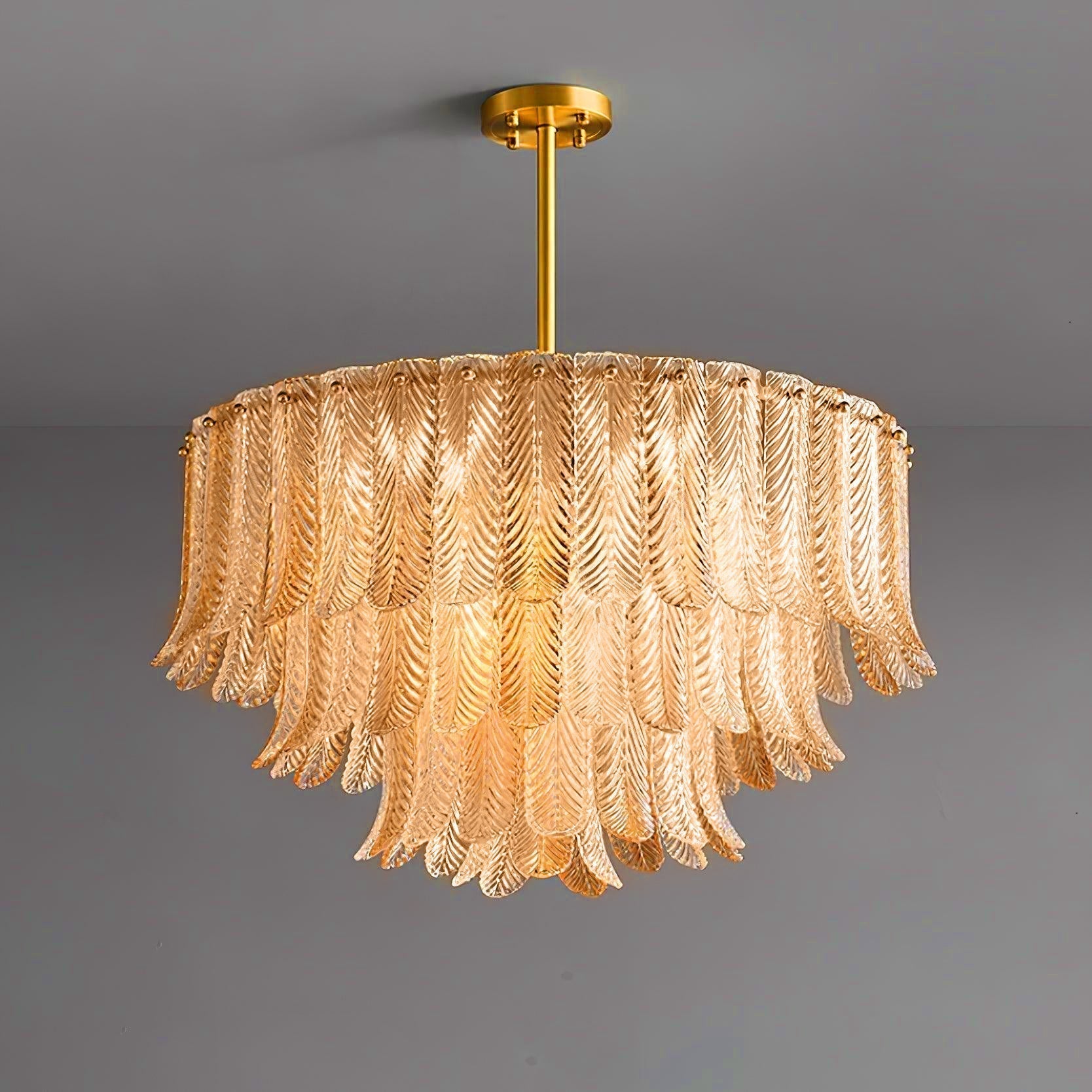 Tribeca Elegant Amber Glass Leaf Chandelier Modern Brass Ceiling Pendant Light