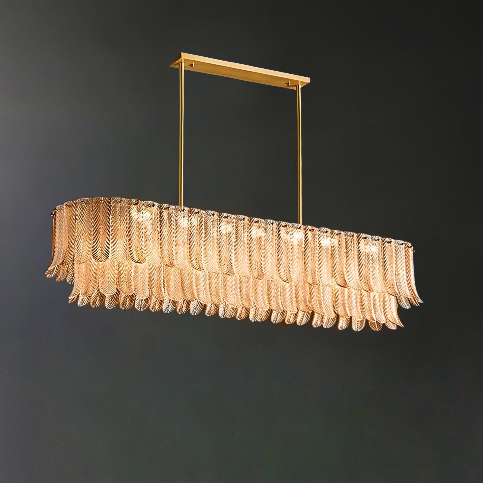 Tribeca Elegant Amber Glass Leaf Chandelier Modern Brass Ceiling Pendant Light