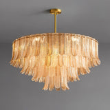 Tribeca Elegant Amber Glass Leaf Chandelier Modern Brass Ceiling Pendant Light
