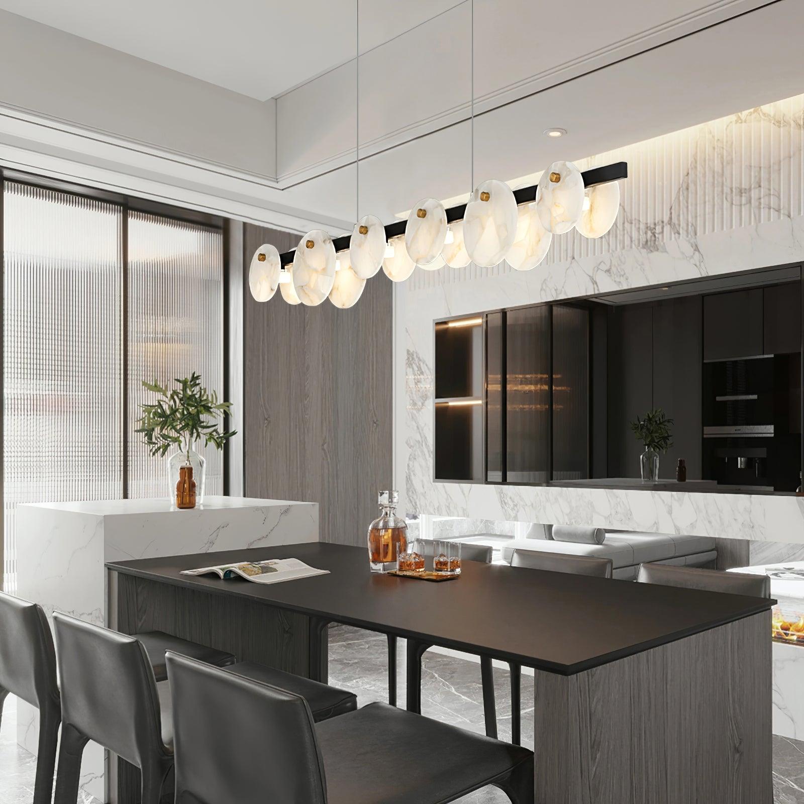 Trinidad Modern Brass Alabaster Linear Chandelier for Dining Room Island