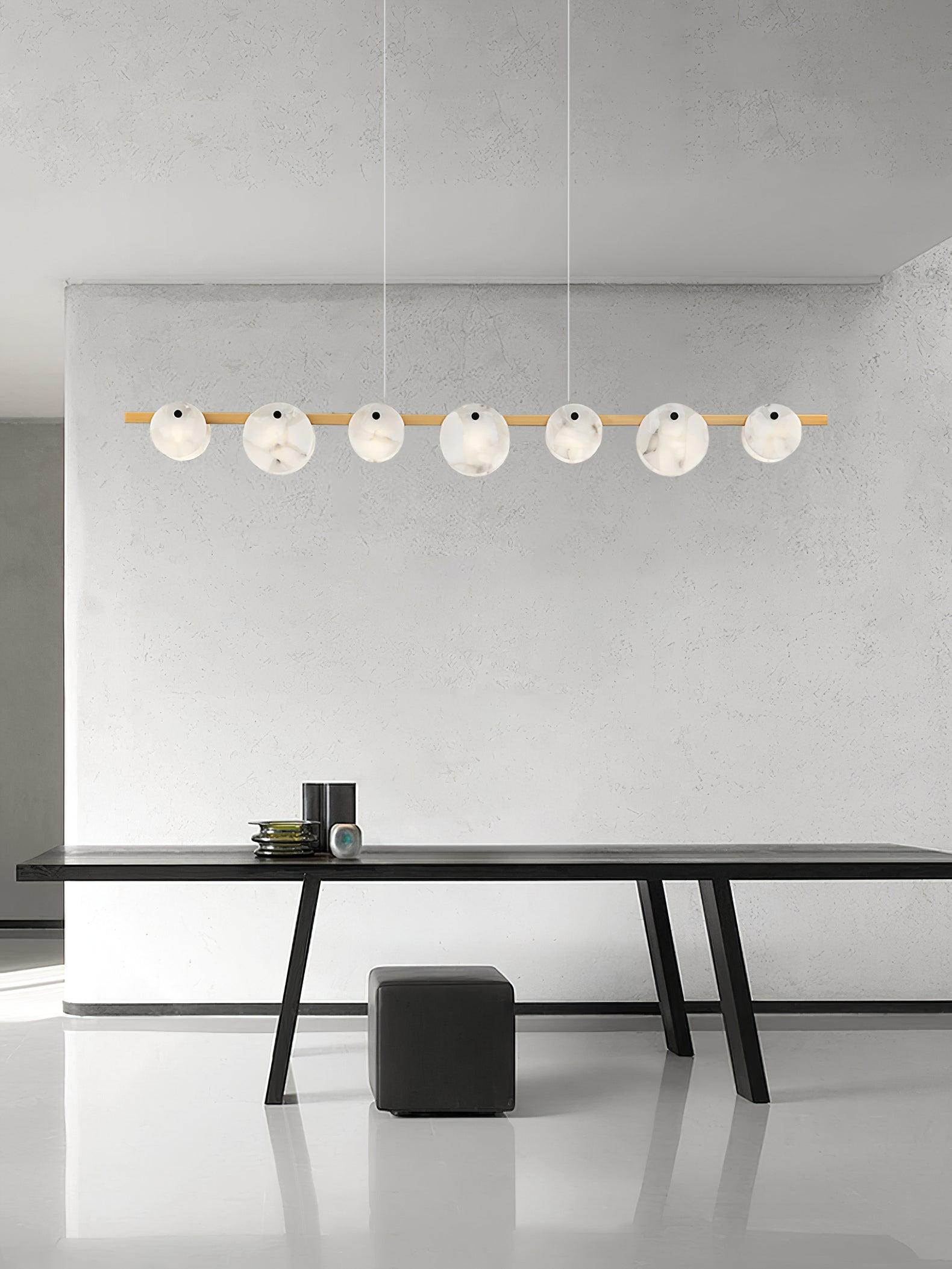 Trinidad Modern Brass Alabaster Linear Chandelier for Dining Room Island