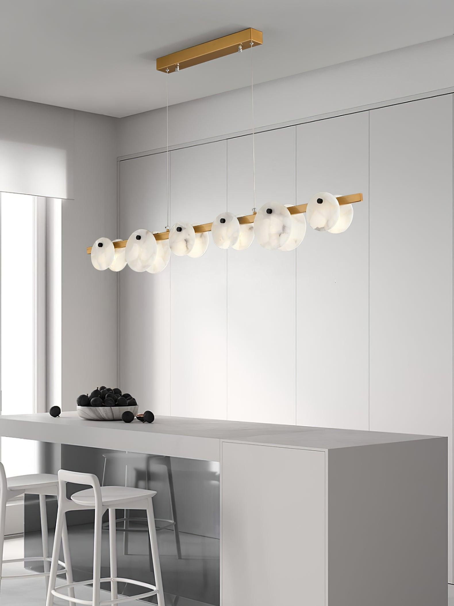 Trinidad Modern Brass Alabaster Linear Chandelier for Dining Room Island