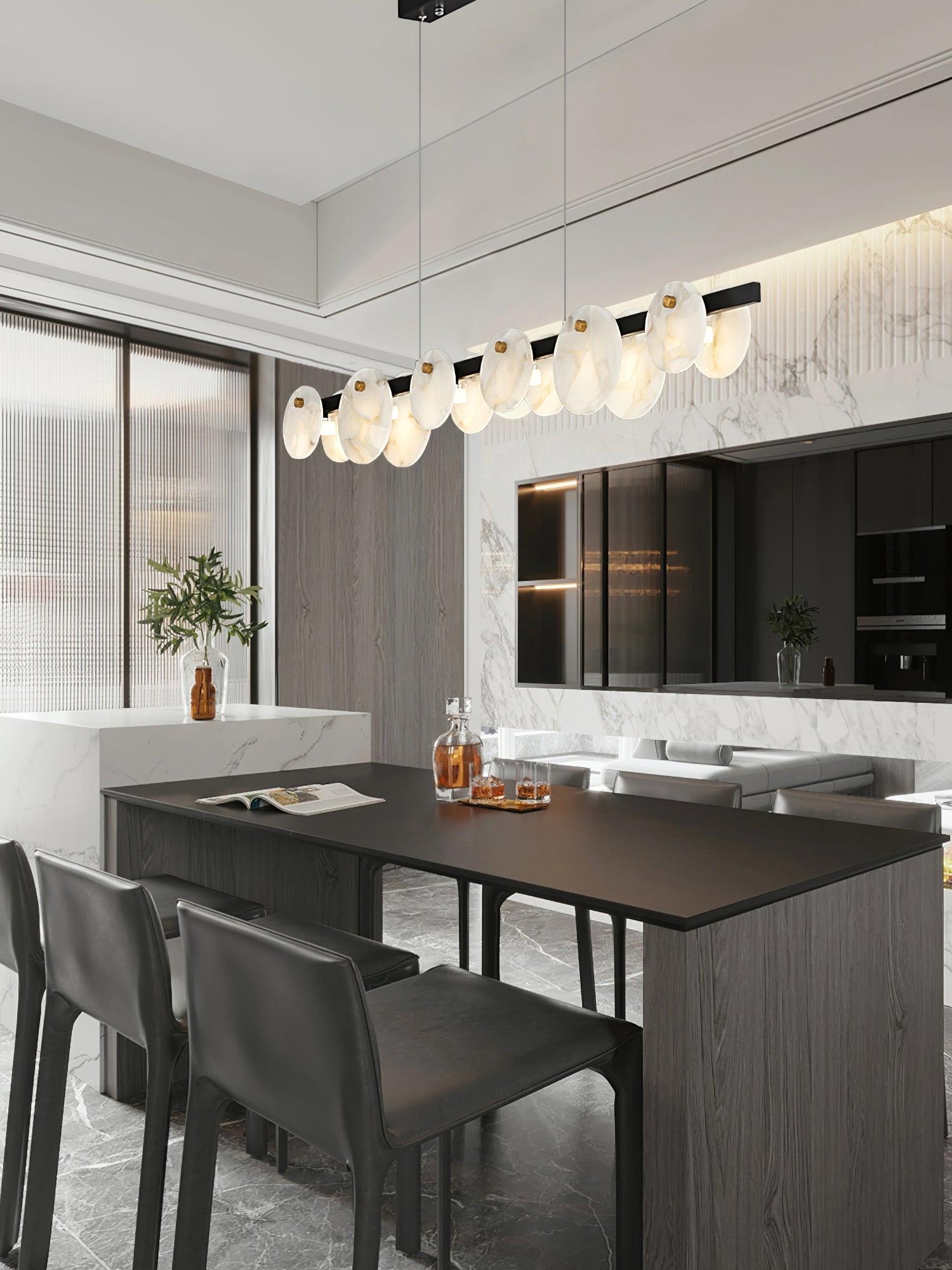 Trinidad Modern Brass Alabaster Linear Chandelier for Dining Room Island
