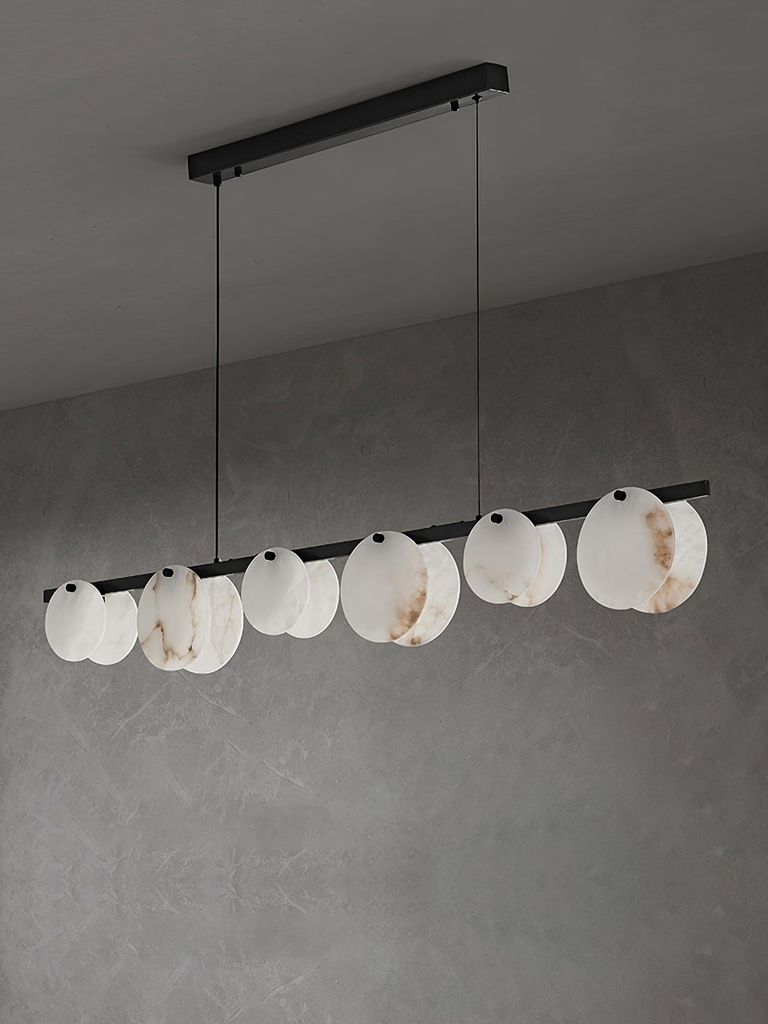 Trinidad Modern Brass Alabaster Linear Chandelier for Dining Room Island
