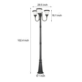 Triple Head Solar Powered Outdoor Street Lamp with Traditional Black Aluminum Post for Garden and Pathway