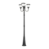 Triple Head Solar Powered Outdoor Street Lamp with Traditional Black Aluminum Post for Garden and Pathway