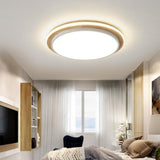 Modern Round Wood and Metal LED Flush Mount Ceiling Lamp 16 Inch Fixture