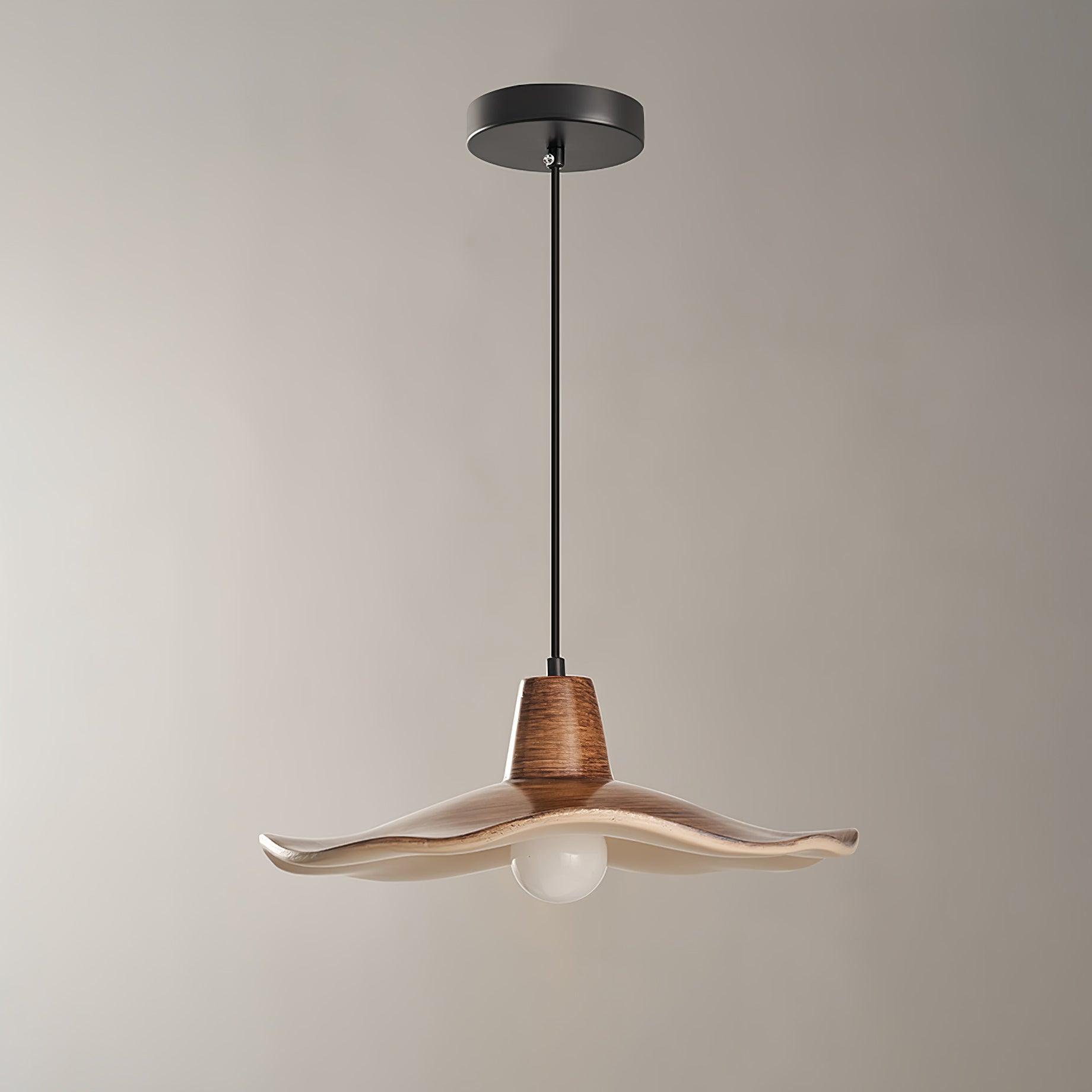 Tropez Modern Organic Sun Hat Pendant Light with Walnut Finish Resin Shade for Dining Areas
