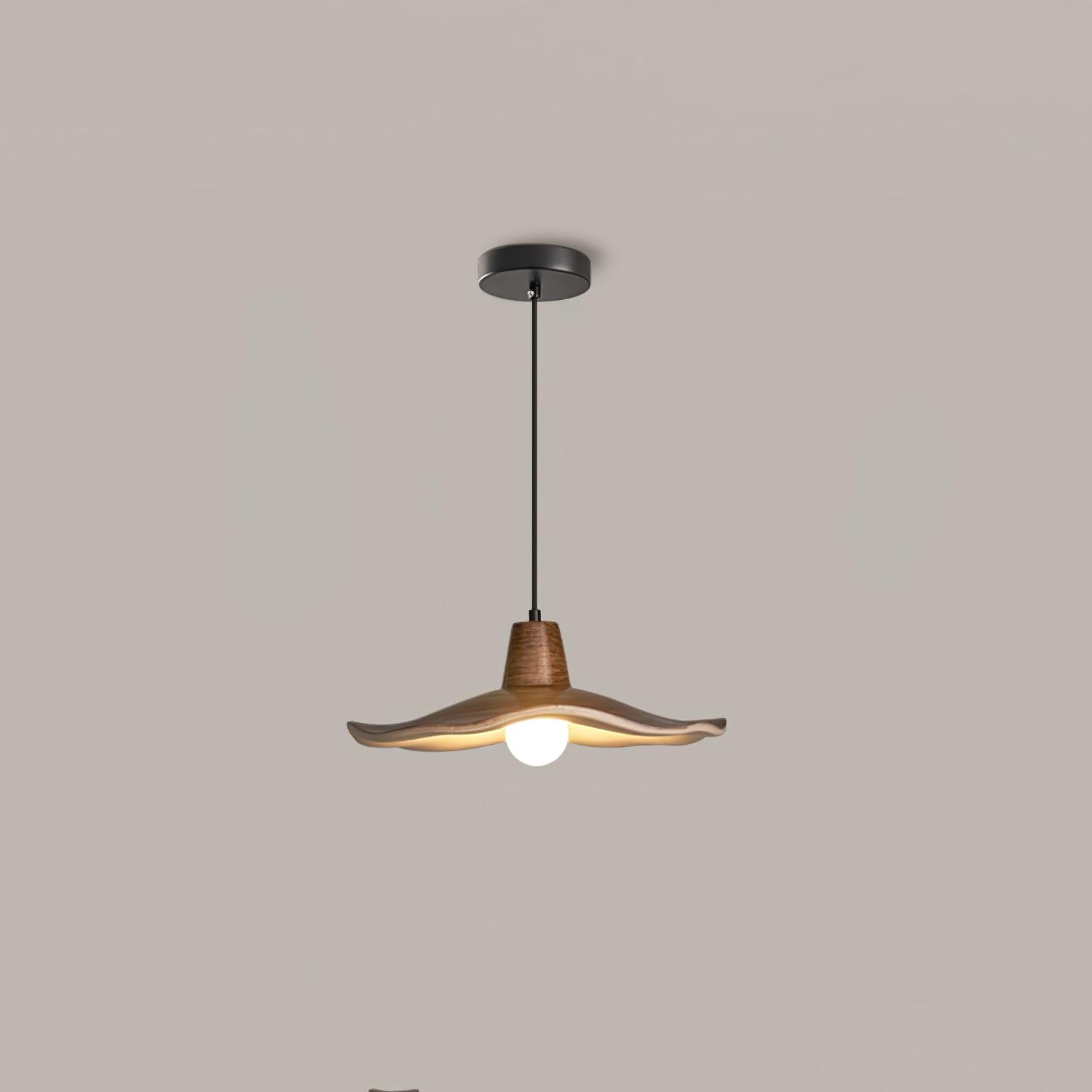 Tropez Modern Organic Sun Hat Pendant Light with Walnut Finish Resin Shade for Dining Areas